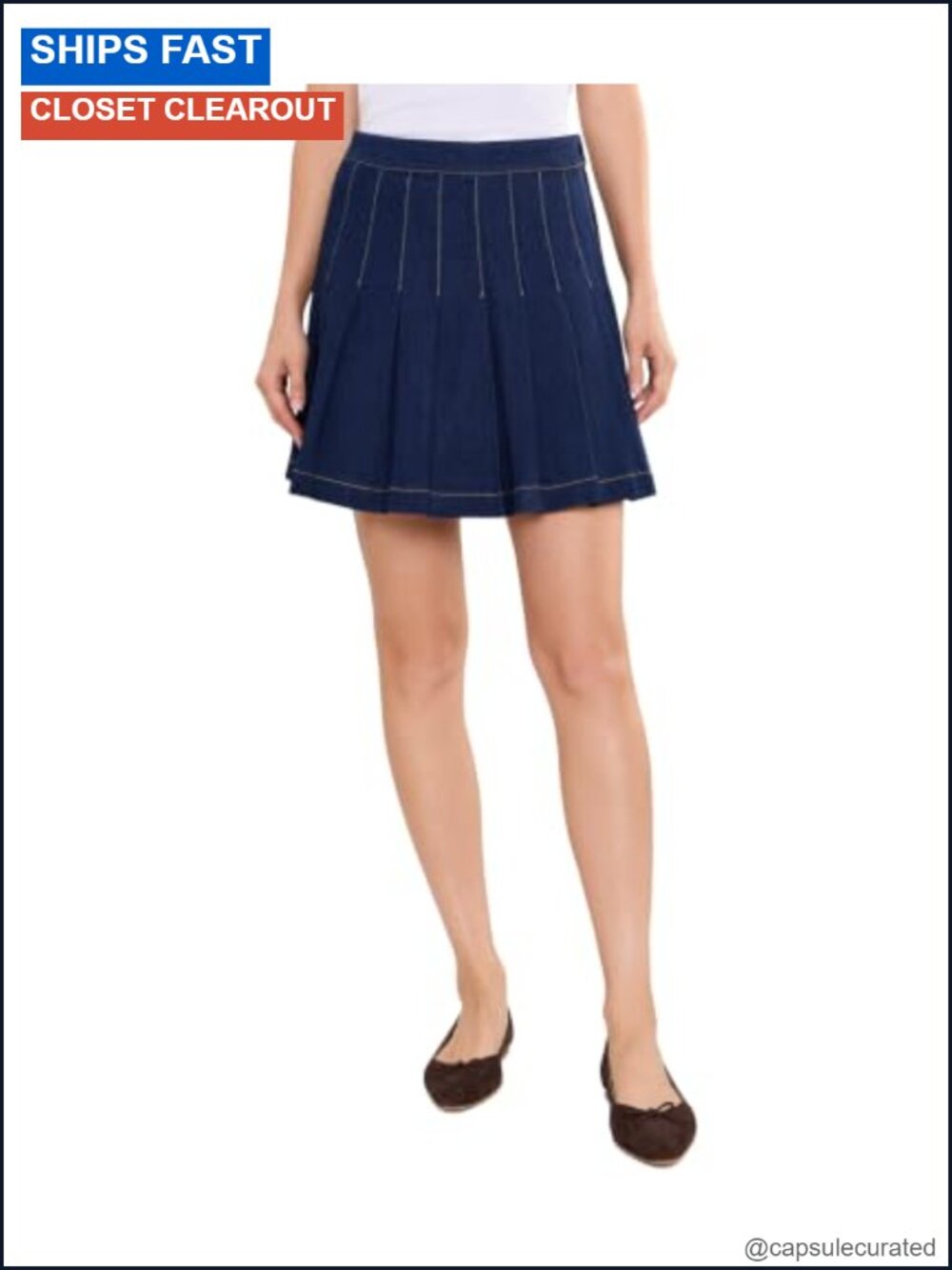High Rise Denim Mini Skirt A-Line Pleated Cotton Blend Side Zip